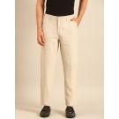 Linen Club Men's Linen Beige Solid Contemporary Fit Casual Trouser
