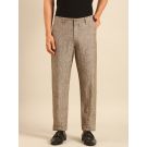 Linen Club Men's Linen Brown Solid Contemporary Fit Casual Trouser