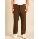 Linen Club Men's Linen Dark Brown Solid Contemporary Fit Casual Trouser