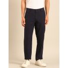 Linen Club Men's Linen Navy Blue Solid Contemporary Fit Casual Trouser