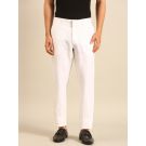 Linen Club Men's Linen White Solid Contemporary Fit Casual Trouser
