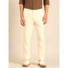 Linen Club Men's Linen Off White Solid Contemporary Fit Casual Trouser