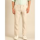Linen Club Men's Linen Beige Solid Contemporary Fit Casual Trouser LCTRSDN020085