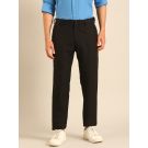 Linen Club Men's Linen Black Solid Contemporary Fit Casual Trouser