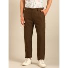 Linen Club Men's Linen Dark Brown Solid Contemporary Fit Casual Trouser LCTRSDN020089