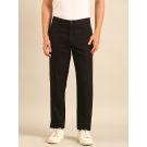 Linen Club Men's Linen Black Solid Contemporary Fit Casual Trouser LCTRSDN020160