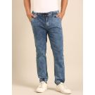 CAVALLO by Linen Club Men's Blended Linen Light Blue Solid Contemporary Fit Casual Trouser