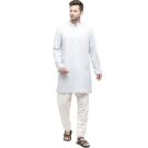 Mens Blended Linen Blue Solid Regular Fit Kurta