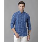 Men's Blended Linen Blue Checked Contemporary Fit Full Sleeve Sleeve Casual Shirt