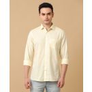 Men's Blended Linen Yellow Chambray Contemporary Fit Full Sleeve Casual Shirt