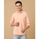 Men's Blended Linen Orange Chambray Contemporary Fit Full Sleeve Casual Shirt