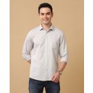 Men's Blended Linen Grey Chambray Contemporary Fit Full Sleeve Casual Shirt