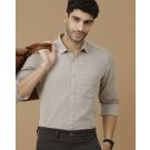 Men's Blended Linen Beige Solid Contemporary Fit Full Sleeve Casual Shirt
