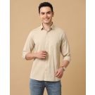 Men's Blended Linen Beige Chambray Contemporary Fit Full Sleeve Casual Shirt