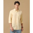 Men's Blended Linen Yellow Chambray Contemporary Fit Full Sleeve Casual Shirt