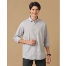 Men's Blended Linen Grey Chambray Contemporary Fit Full Sleeve Casual Shirt