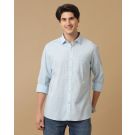 Men's Blended Linen Blue Chambray Contemporary Fit Full Sleeve Casual Shirt