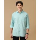 Men's Blended Linen Blue Chambray Contemporary Fit Full Sleeve Casual Shirt
