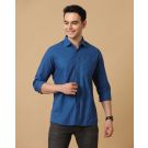Men's Blended Linen Blue Chambray Contemporary Fit Full Sleeve Casual Shirt