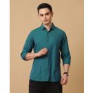Men's Blended Linen Green Chambray Contemporary Fit Full Sleeve Casual Shirt