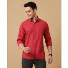 Men's Blended Linen Red Chambray Contemporary Fit Full Sleeve Casual Shirt