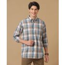 Men's Blended Linen Multicolor Checked Contemporary Fit Full Sleeve Casual Shirt