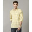 Men's Blended Linen Yellow Checked Contemporary Fit Full Sleeve Casual Shirt