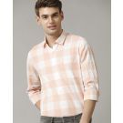 Men's Blended Linen Orange Checked Contemporary Fit Full Sleeve Sleeve Casual Shirt