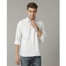 Men's Blended Linen White Checked Contemporary Fit Full Sleeve Casual Shirt