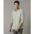 Men's Blended Linen Green Checked Contemporary Fit Full Sleeve Casual Shirt