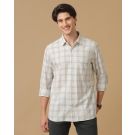 Men's Blended Linen Grey Checked Contemporary Fit Full Sleeve Casual Shirt