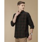 Men's Blended Linen Brown Checked Contemporary Fit Full Sleeve Casual Shirt