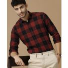 Men's Blended Linen Red Checked Contemporary Fit Full Sleeve Casual Shirt