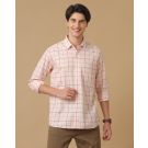 Men's Blended Linen Orange Checked Contemporary Fit Full Sleeve Casual Shirt