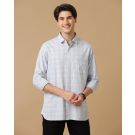 Men's Blended Linen Grey Checked Contemporary Fit Full Sleeve Casual Shirt