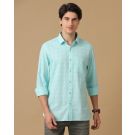 Men's Blended Linen Green Checked Contemporary Fit Full Sleeve Casual Shirt
