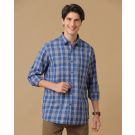 Men's Blended Linen Blue Checked Contemporary Fit Full Sleeve Casual Shirt