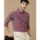 Men's Blended Linen Red Checked Contemporary Fit Full Sleeve Casual Shirt