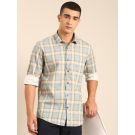 CAVALLO by Linen Club Men's Blended Linen Grey Checkered Contemporary Fit Full Sleeve Casual Shirt
