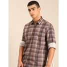 CAVALLO by Linen Club Men's Blended Linen Grey Checkered Contemporary Fit Full Sleeve Casual Shirt
