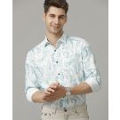Men's Blended Linen Blue Printed Contemporary Fit Full Sleeve Sleeve Casual Shirt