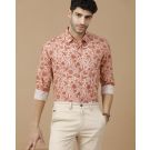 Men's Blended Linen Brown Printed Contemporary Fit Full Sleeve Casual Shirt