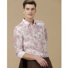 Men's Blended Linen Purple Printed Contemporary Fit Full Sleeve Casual Shirt