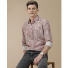 Men's Blended Linen Purple Printed Contemporary Fit Full Sleeve Casual Shirt