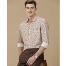 Men's Blended Linen Pink Printed Contemporary Fit Full Sleeve Casual Shirt