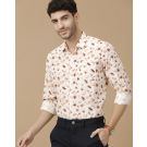 Men's Blended Linen Brown Printed Contemporary Fit Full Sleeve Casual Shirt