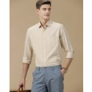 Men's Blended Linen Beige Solid Contemporary Fit Full Sleeve Casual Shirt