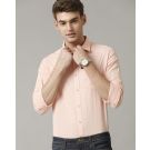 Men's Blended Linen Peach Solid Contemporary Fit Full Sleeve Sleeve Casual Shirt