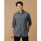 Men's Blended Linen Grey Solid Contemporary Fit Full Sleeve Casual Shirt