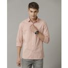 Men's Blended Linen Peach Solid Contemporary Fit Full Sleeve Sleeve Casual Shirt